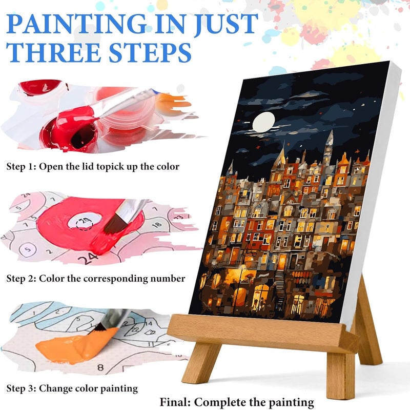 PRASIO Paint by Numbers Kit for Adults Beginner, Moonlight House Adult Paint by Number Kits, DIY Acrylic Paint by Numbers Kit for Adults Canvas for Home Decor Gift 16x20 Inch - Image 4